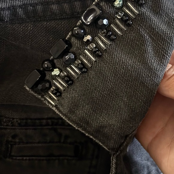 CAbi Jeans Jacket Womens XS Gray Denim Beaded Embellished Zip Cuff - Picture 3 of 4